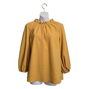 Adrianna Papell Textured Ruffled Mock Neck 3/4 Bubble Sleeve Blouse Sz L